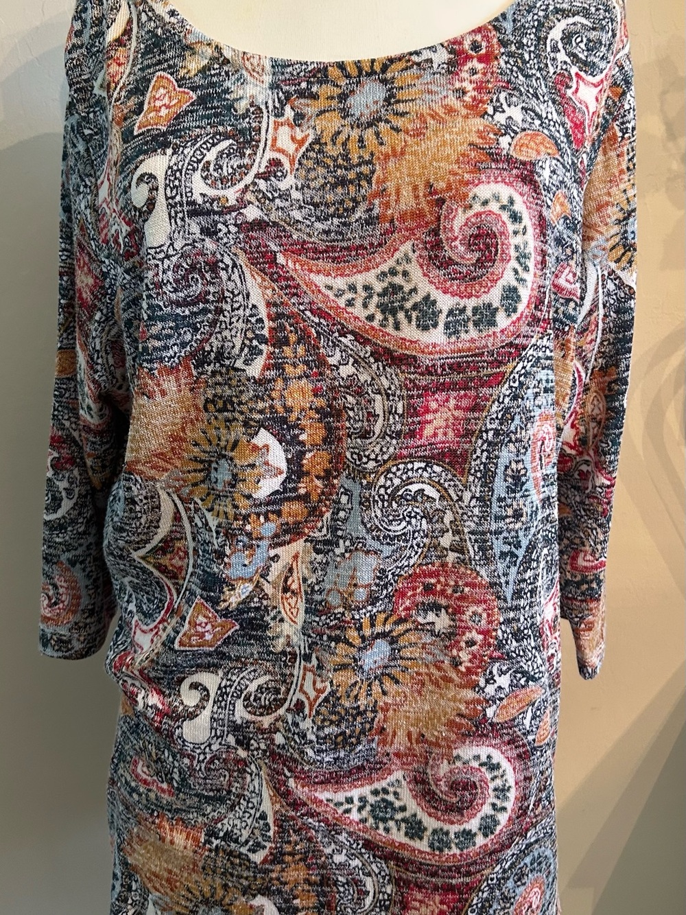 Kate Park Women’s Paisley Floral Multicolor Print Cross Back Tunic Top Size PXL
